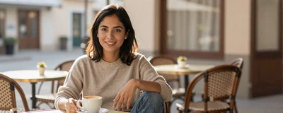 Woman healthcare professional relaxing at an outdoor cafe