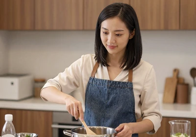 Woman doctor enjoying a cooking class in a warm kitchen