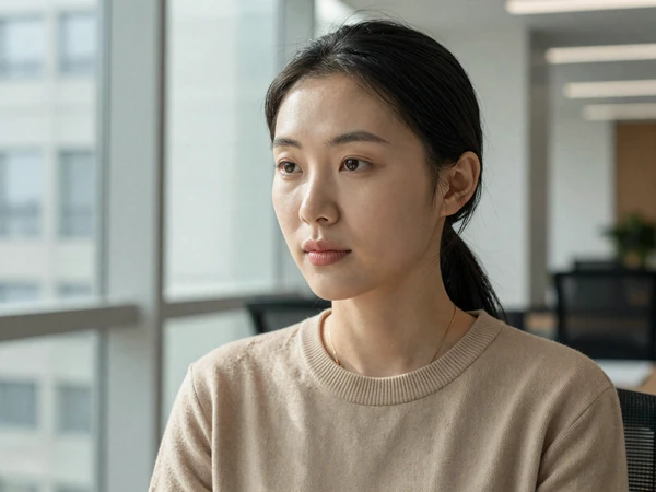 Female surgical nurse looking focused in a bright modern office