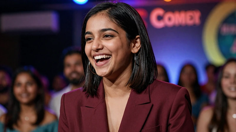 Woman doctor laughing at a comedy show, enjoying a fun night out