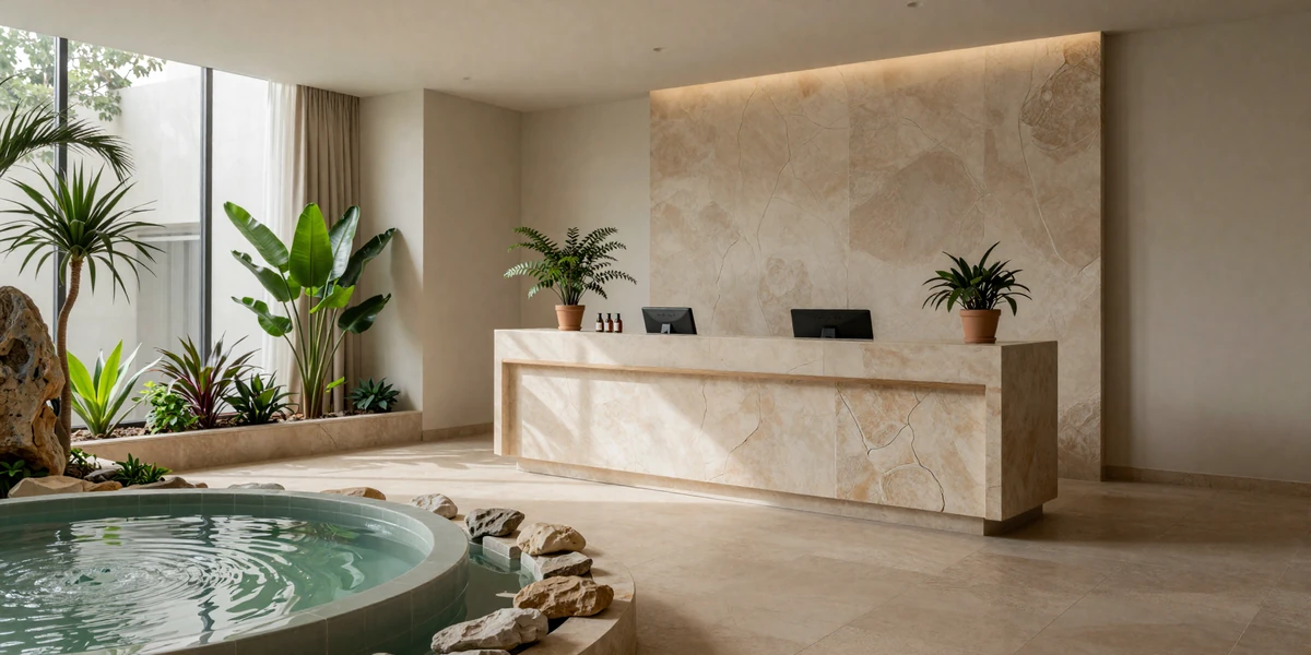 Tranquil wellness retreat interior with natural elements