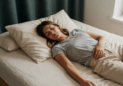 Woman doctor sleeping peacefully at home after a night shift