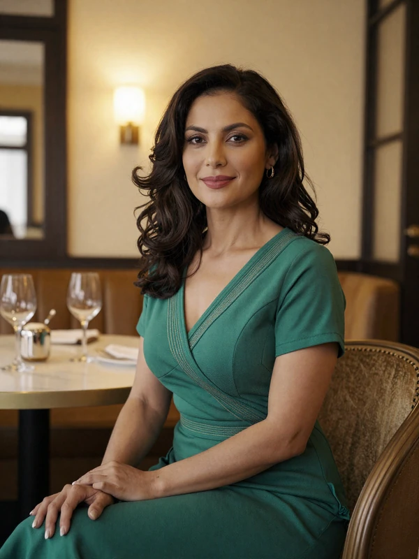 Woman doctor in an elegant dress at an upscale restaurant