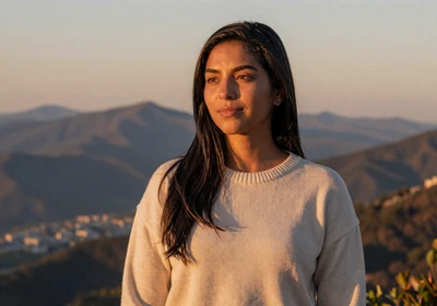Female pulmonologist enjoying a mountain overlook at sunset