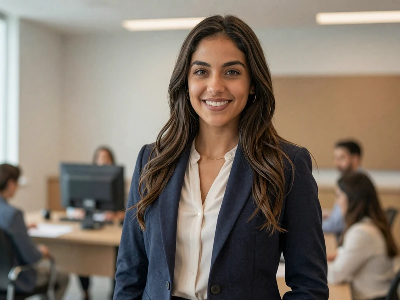 Female cardiologist in an elegant blazer at a medical conference hall