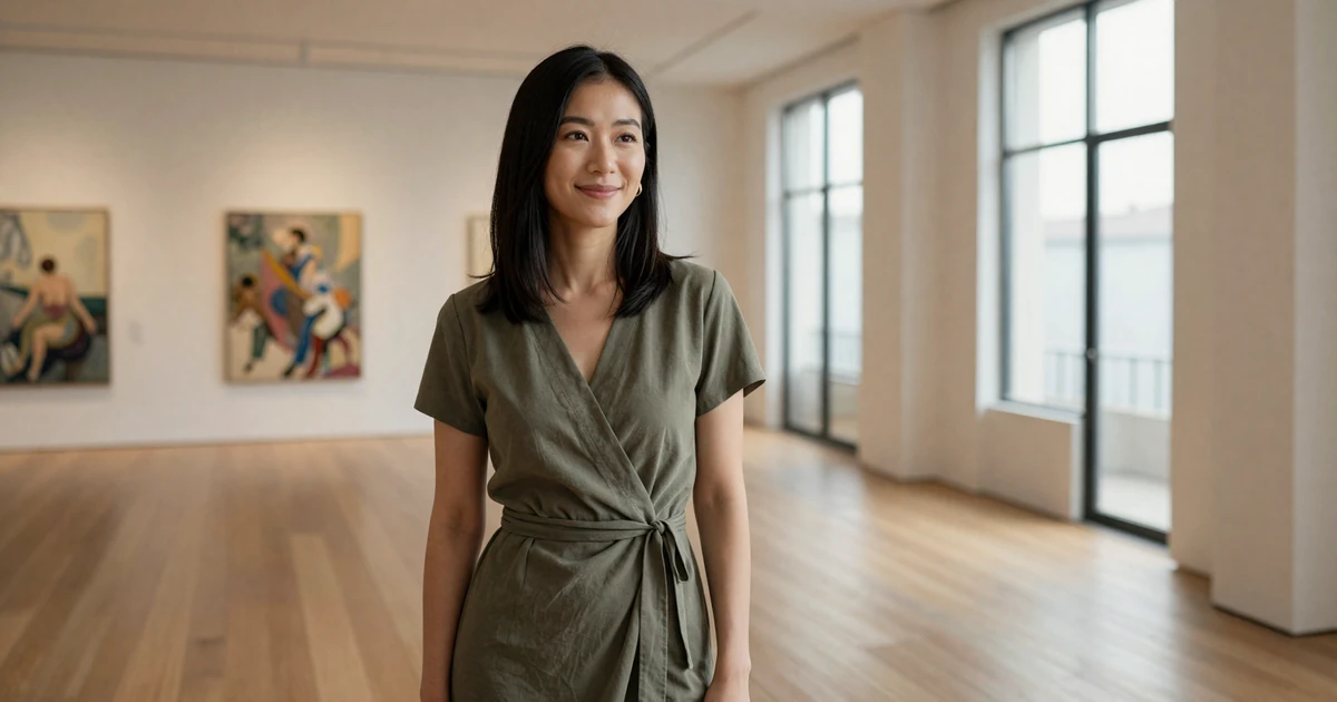 Female occupational therapist relaxing in a modern art gallery on her day off